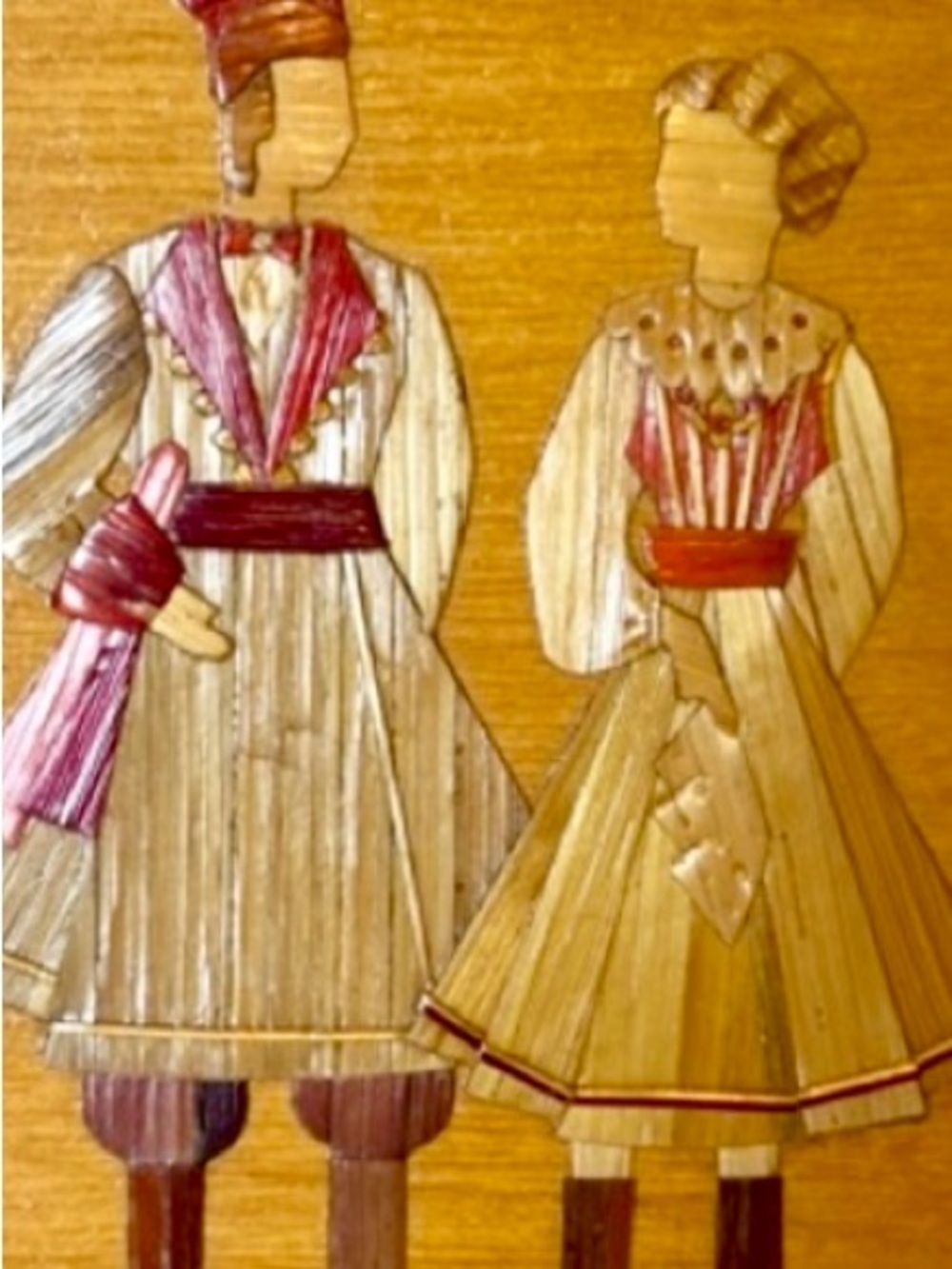 Vintage European Straw Art Wall Plaque 
Folk Art